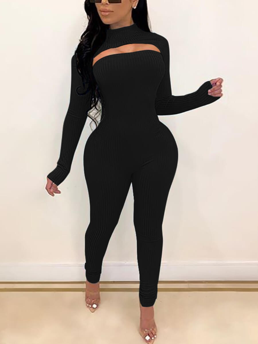 

Lovely Sexy Basic Skinny Black Two Piece Pants Set