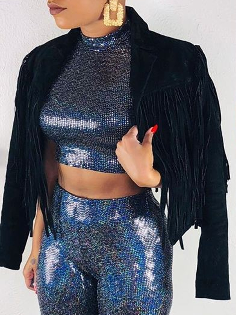 

lovely Street Tassel Design Black Jacket
