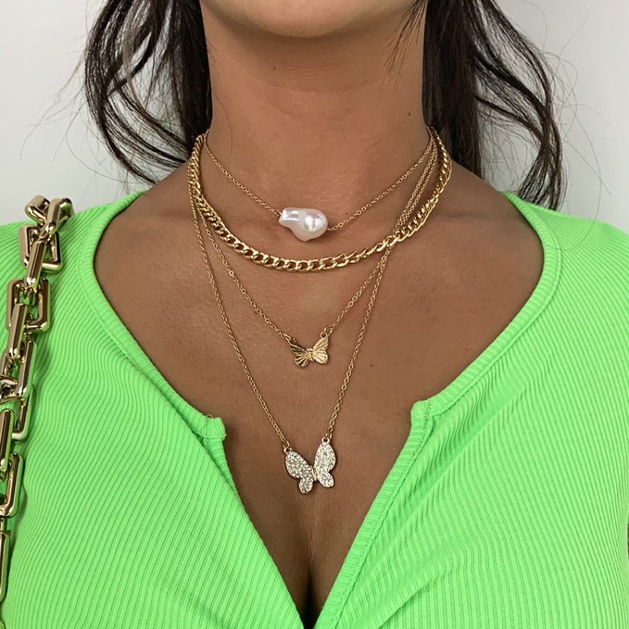 

lovely Stylish Multilayer Butterfly Gold Necklace