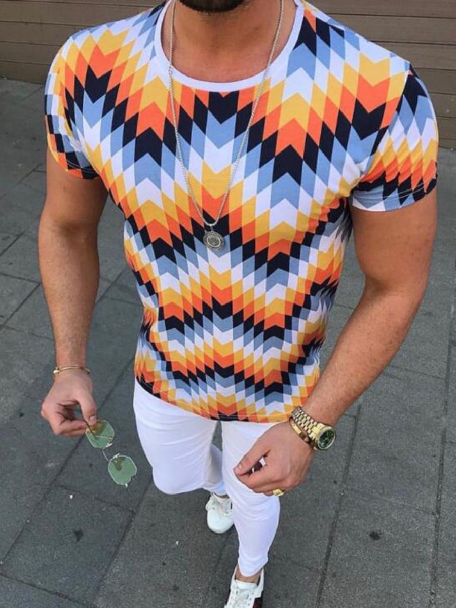 

Men lovely Casual O Neck Print Orange T-shirt