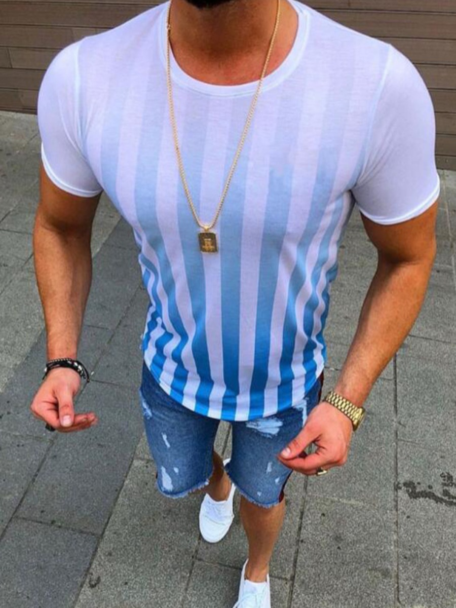 

lovely Casual O Neck Tie-dye Blue T-shirt