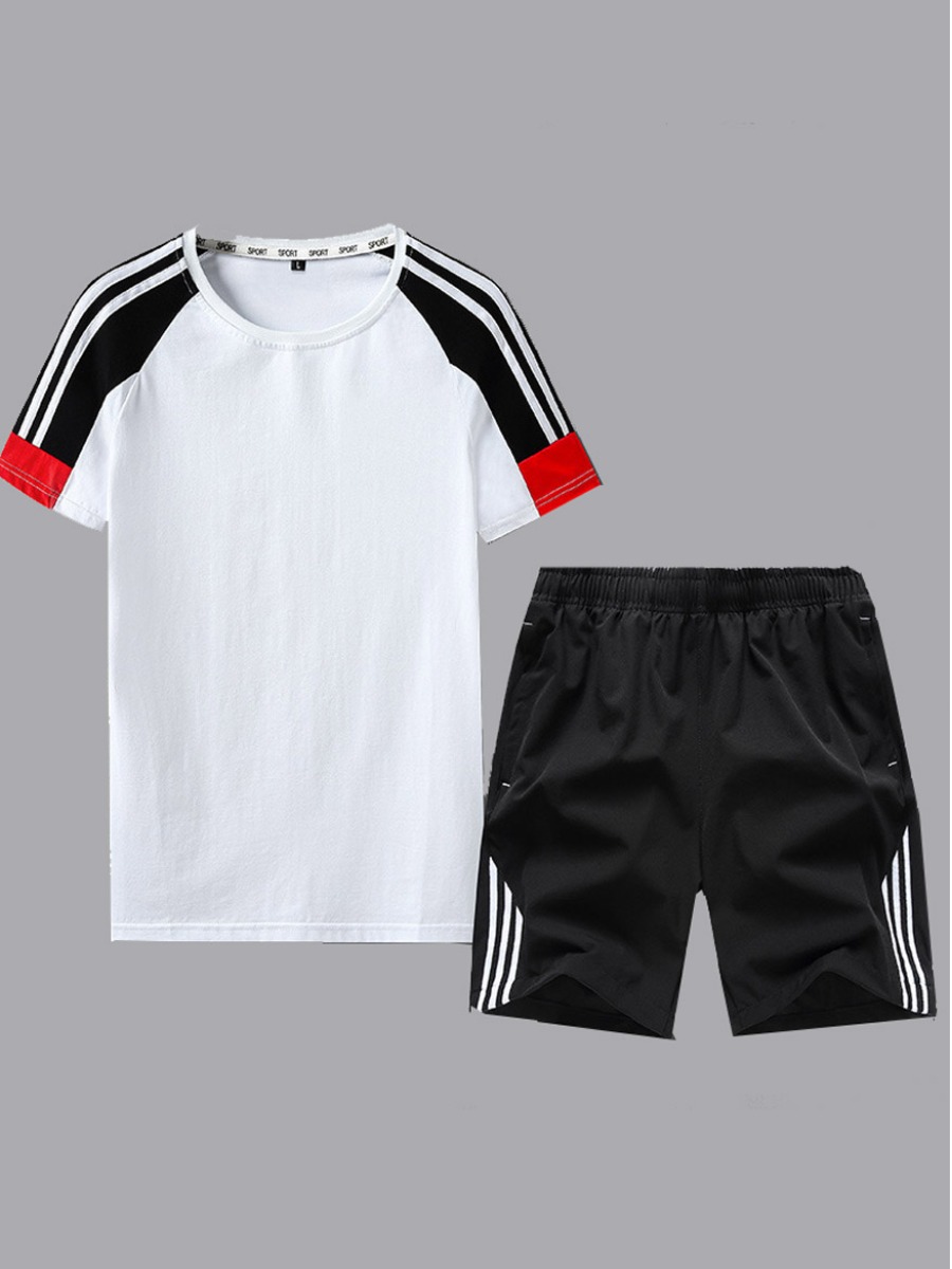 

Lovely Sportswear O Neck Patchwork White Two-piece Shorts Set