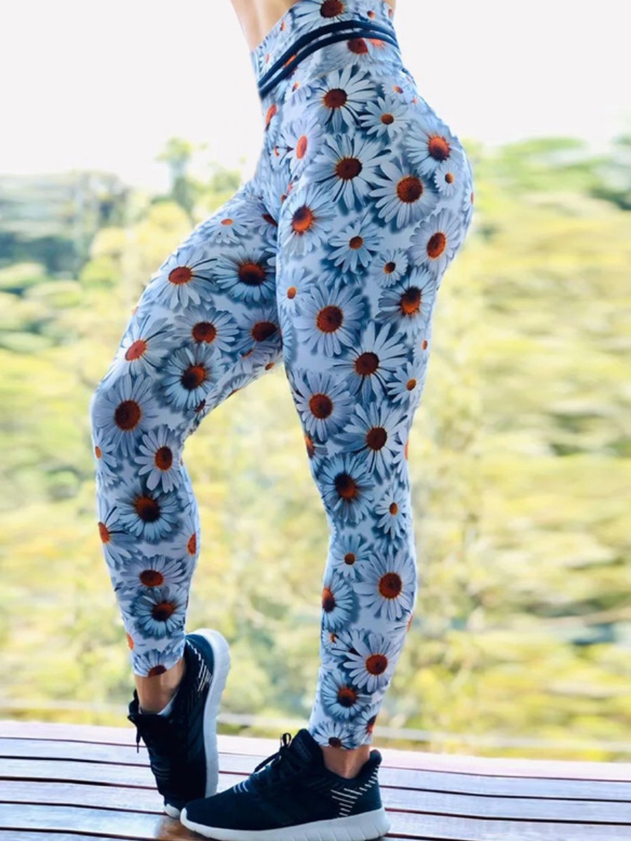 

Lovely Sportswear Floral Print White Pants