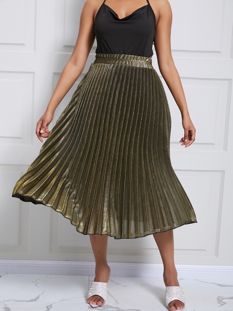

lovely Trendy Fold Design Gold Skirt