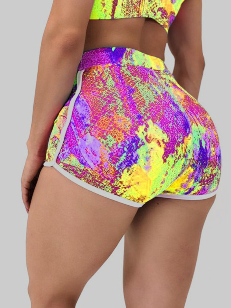 

lovely Sportswear Tie-dye Yellow Plus Size Shorts