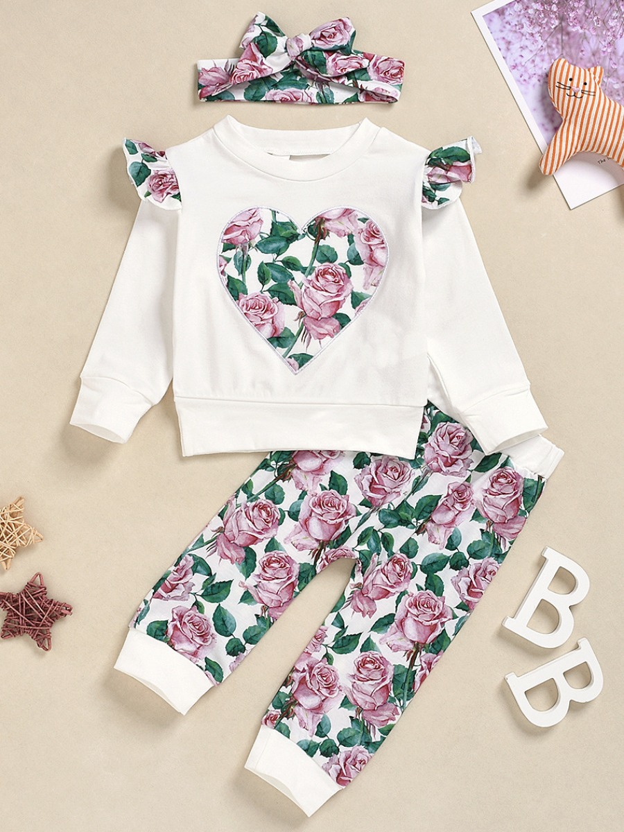 

lovely Casual O Neck Print Patchwork White Girl Two-piece Pants Set