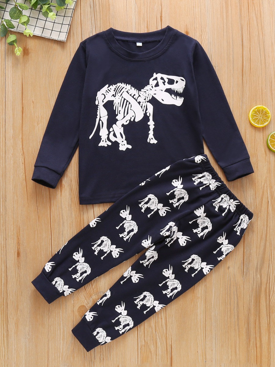 

lovely Street O Neck Print Blue Girl Two-piece Pants Set
