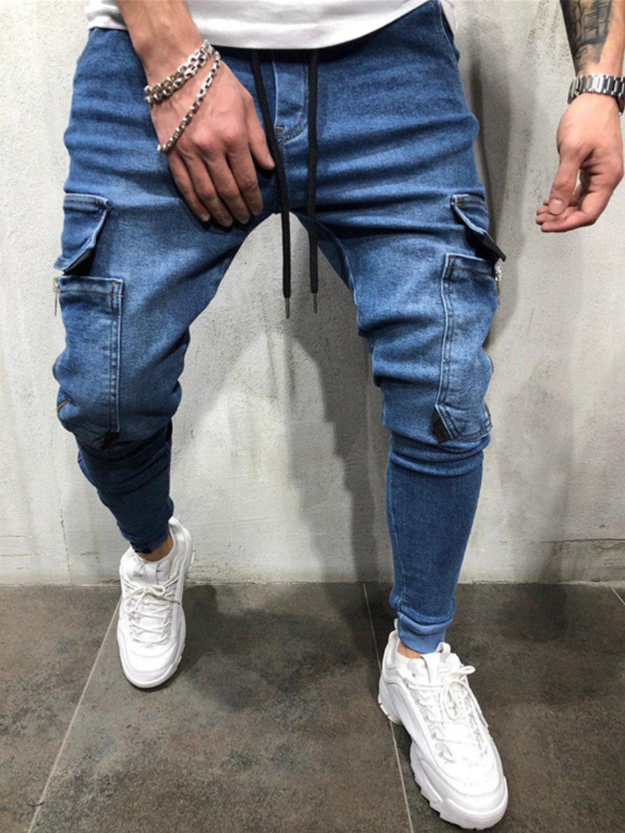 

lovely Casual Pocket Patched Blue Jeans
