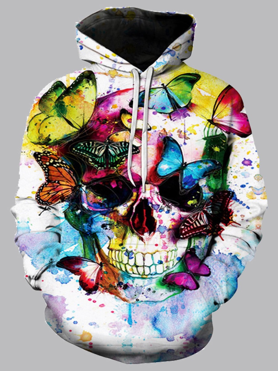 

Men lovely Street Hooded Collar Butterfly Print Multicoloe Hoodie, Multi