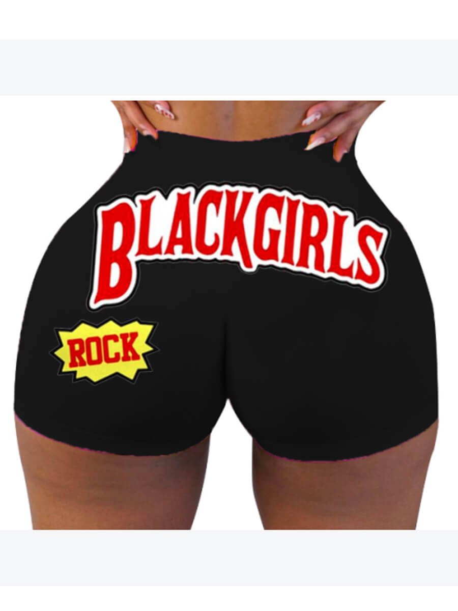 

Lovely Street Letter Print Black Shorts