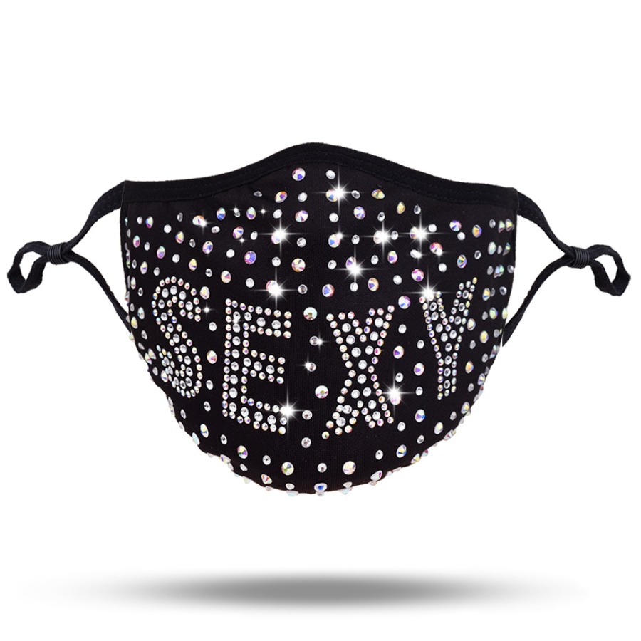 

lovely Rhinestone Decorative Black Face Mask