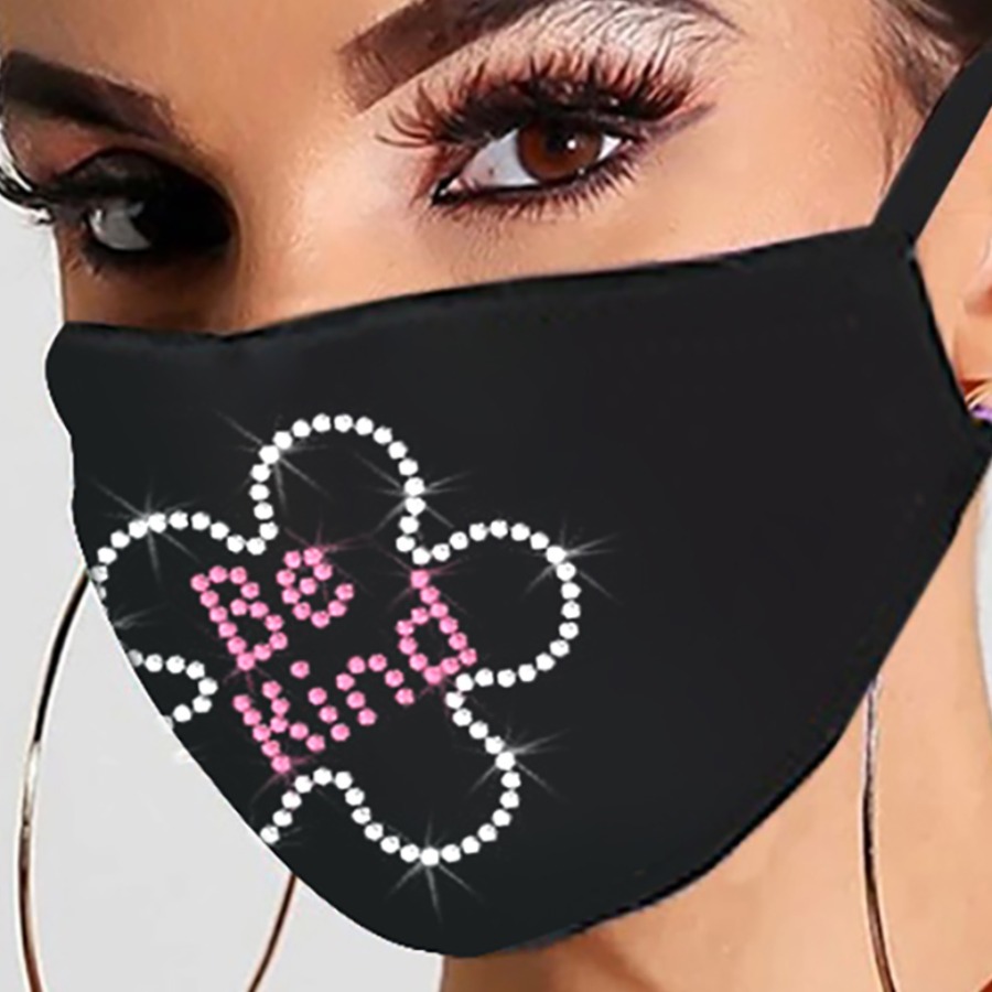 

Lovely Rhinestone Decorative Pitch-black Face Mask