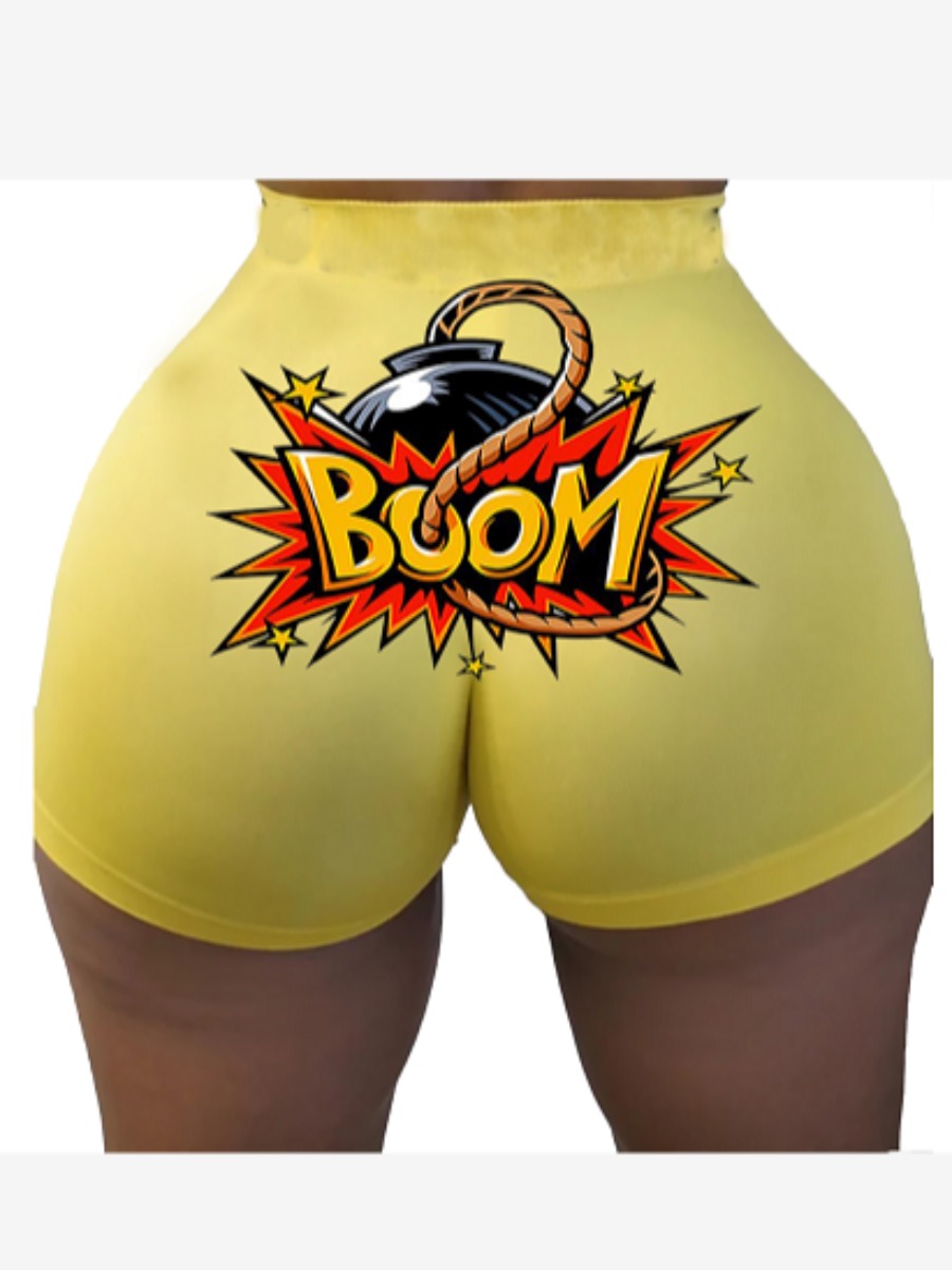 

lovely Sportswear Letter Print Yellow Shorts