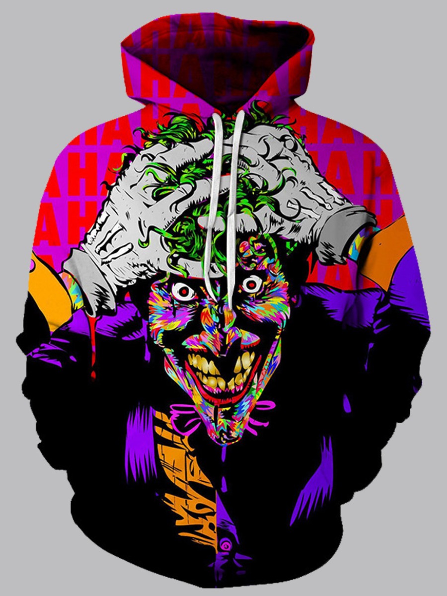 

Men lovely Street Hoodie Collar Clown Print Rose Red Hoodie