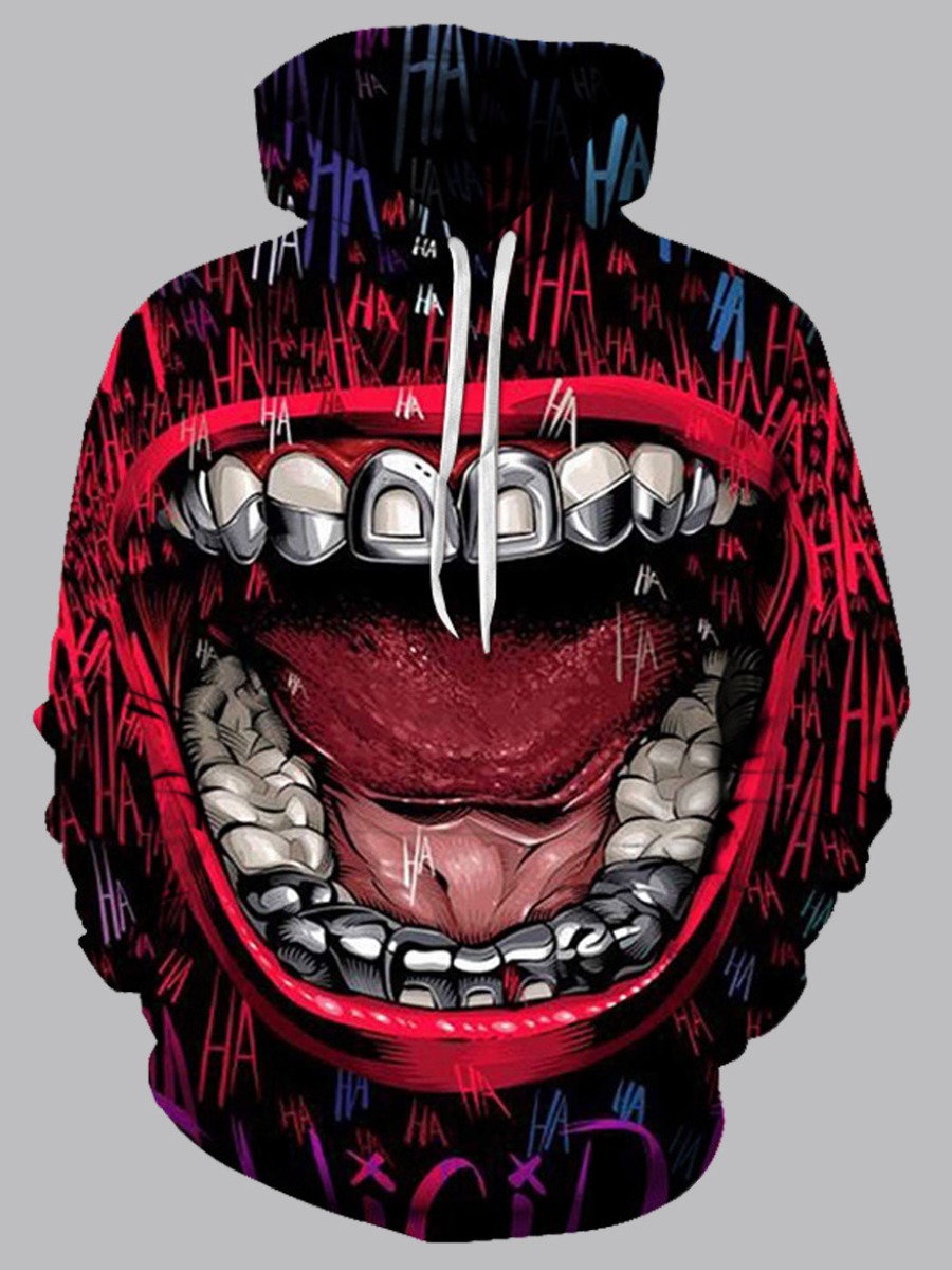 

Men lovely Street Hoodie Collar Print Purplish Red Hoodie