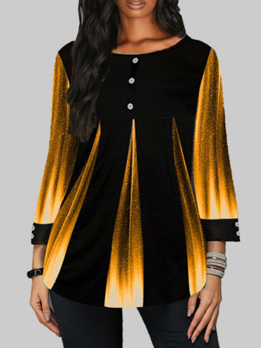 

lovely Casual O Neck Gradient Yellow Plus Size T-shirt