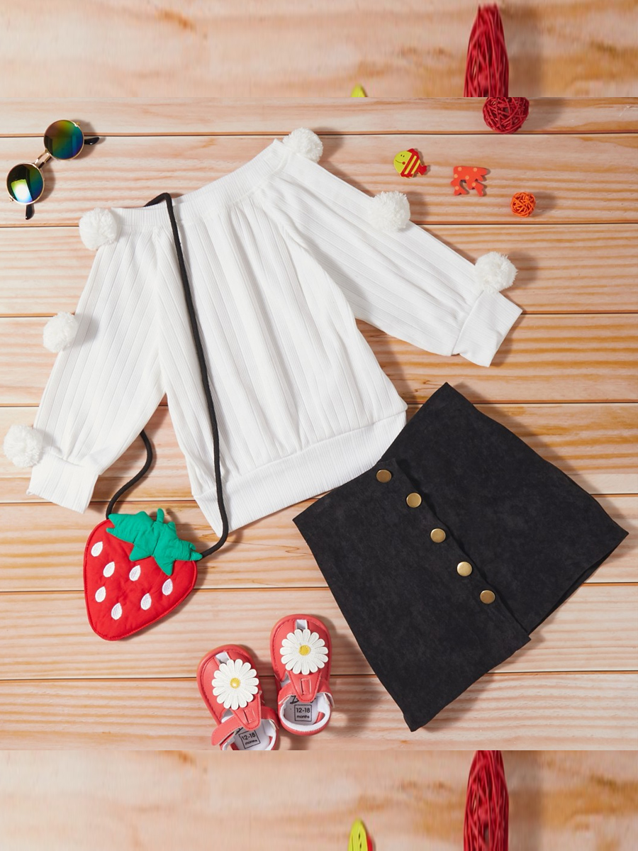 

lovely Trendy Buttons Design White Girl Two-piece Skirt Set