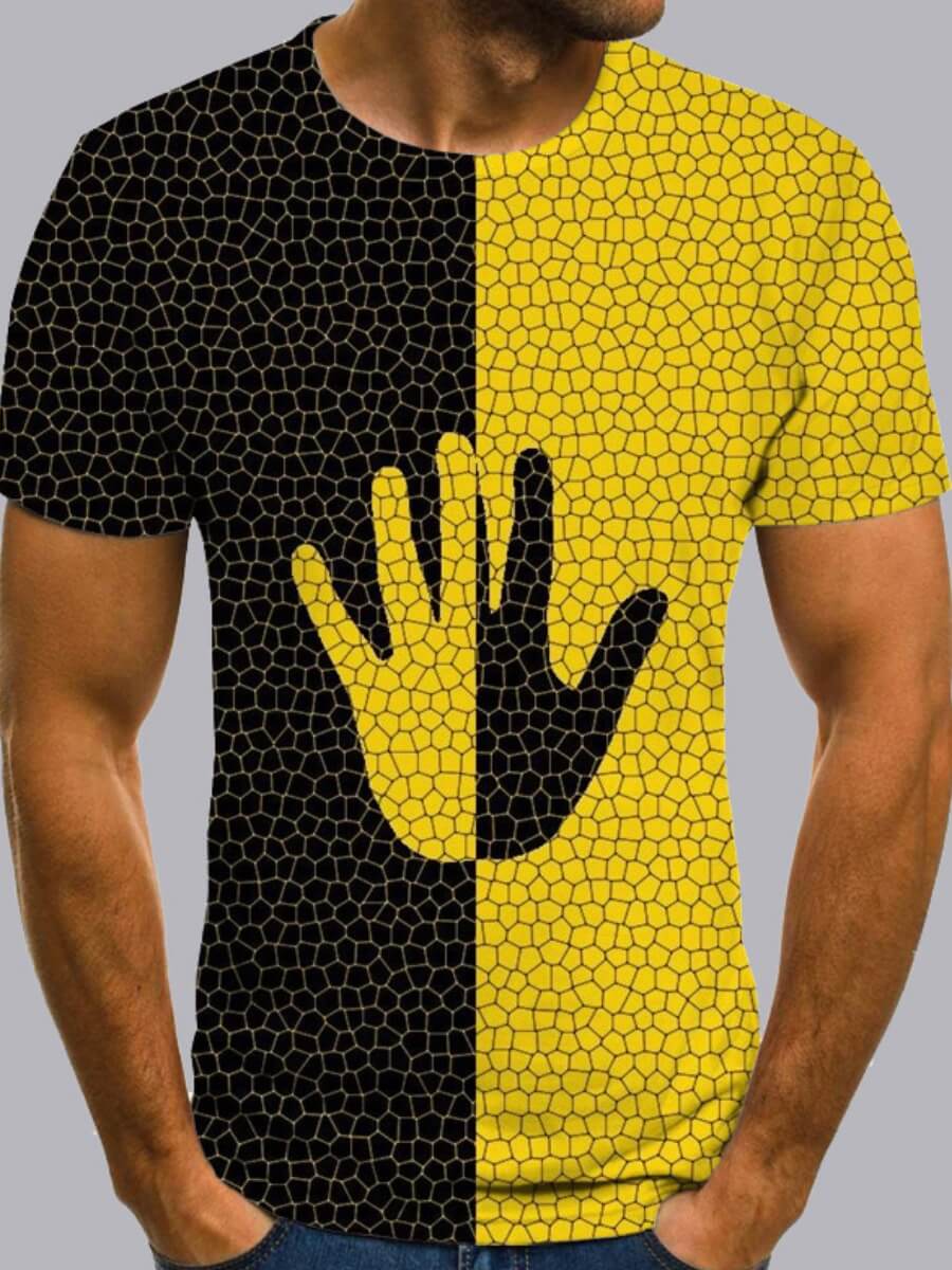 

Men lovely Leisure O Neck Print Patchwork Yellow T-shirt