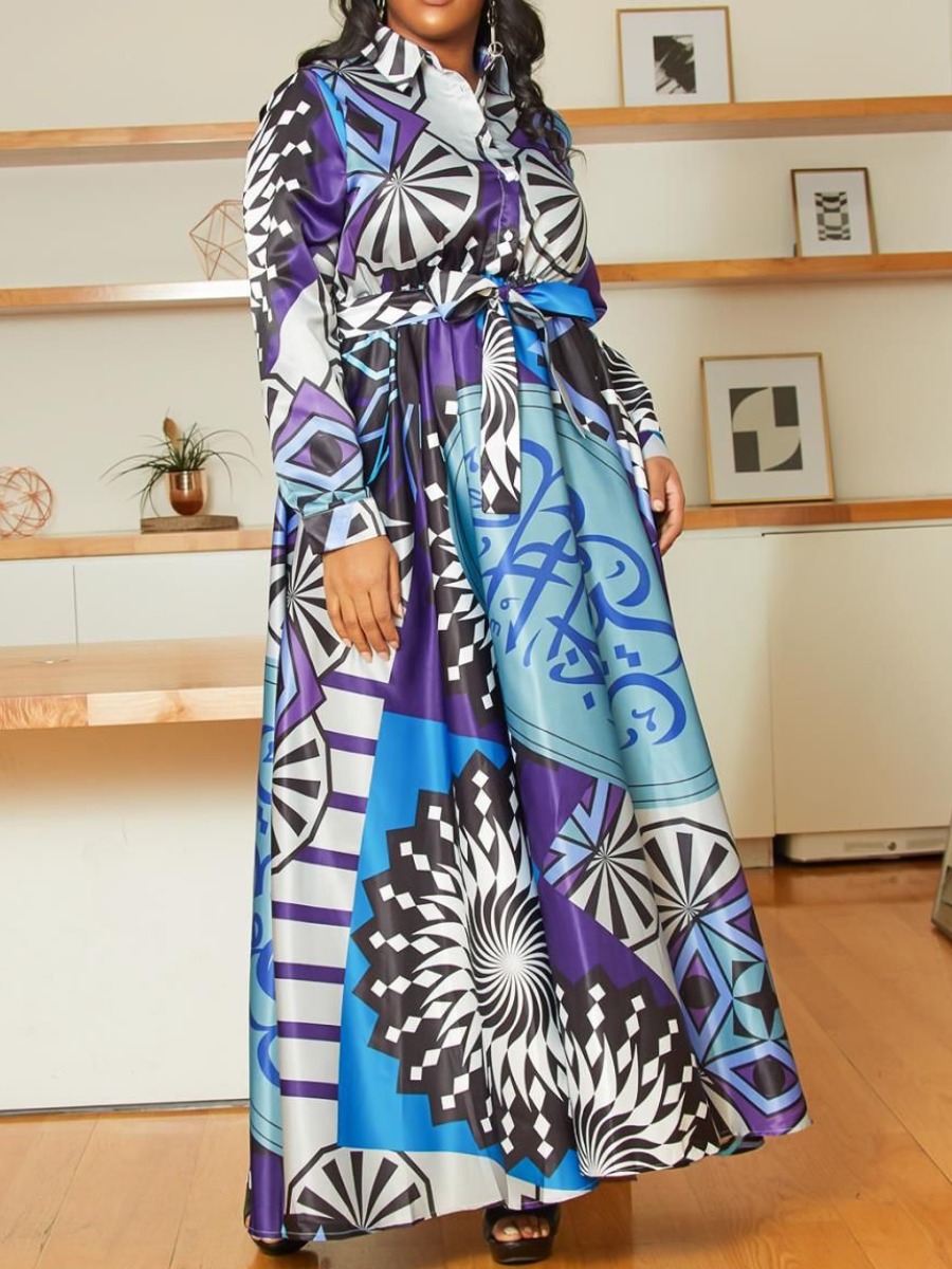 

lovely Casual Print Purple Maxi Plus Size Dress