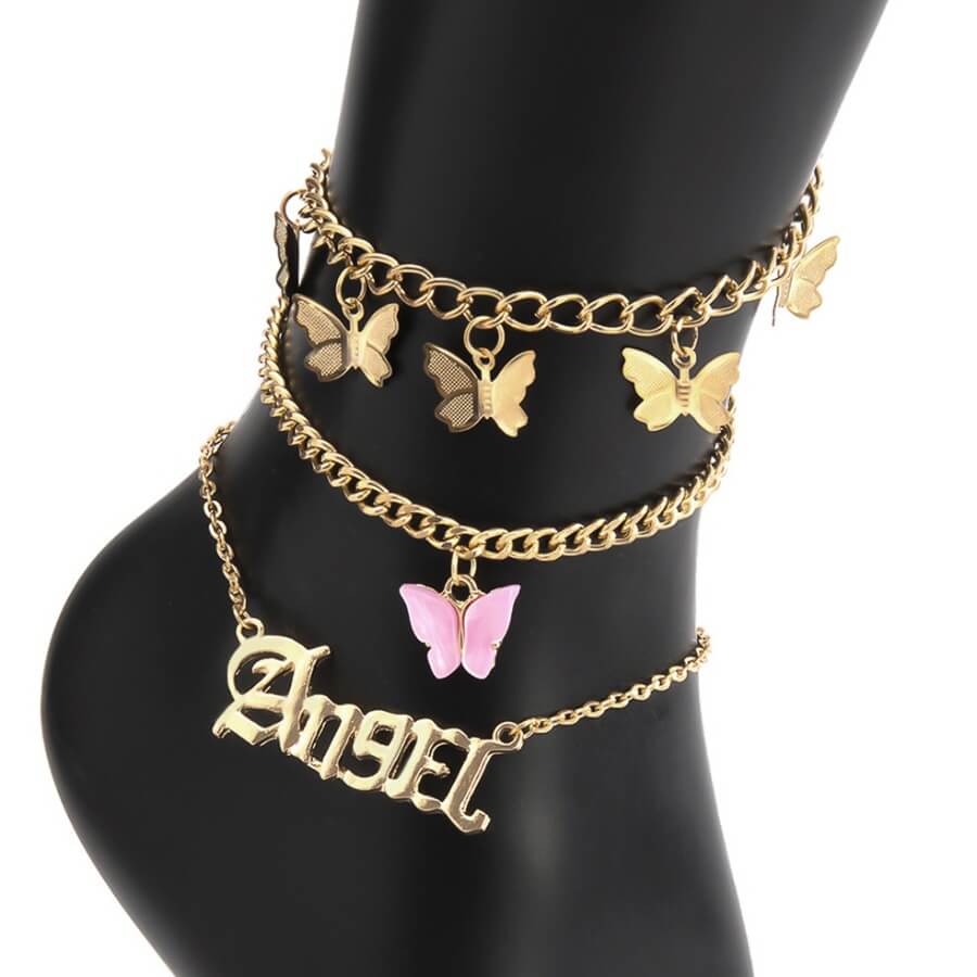 LovelyWholesale Stylish Butterfly Gold Anklet All Seasons Casual Spring Summer 2024