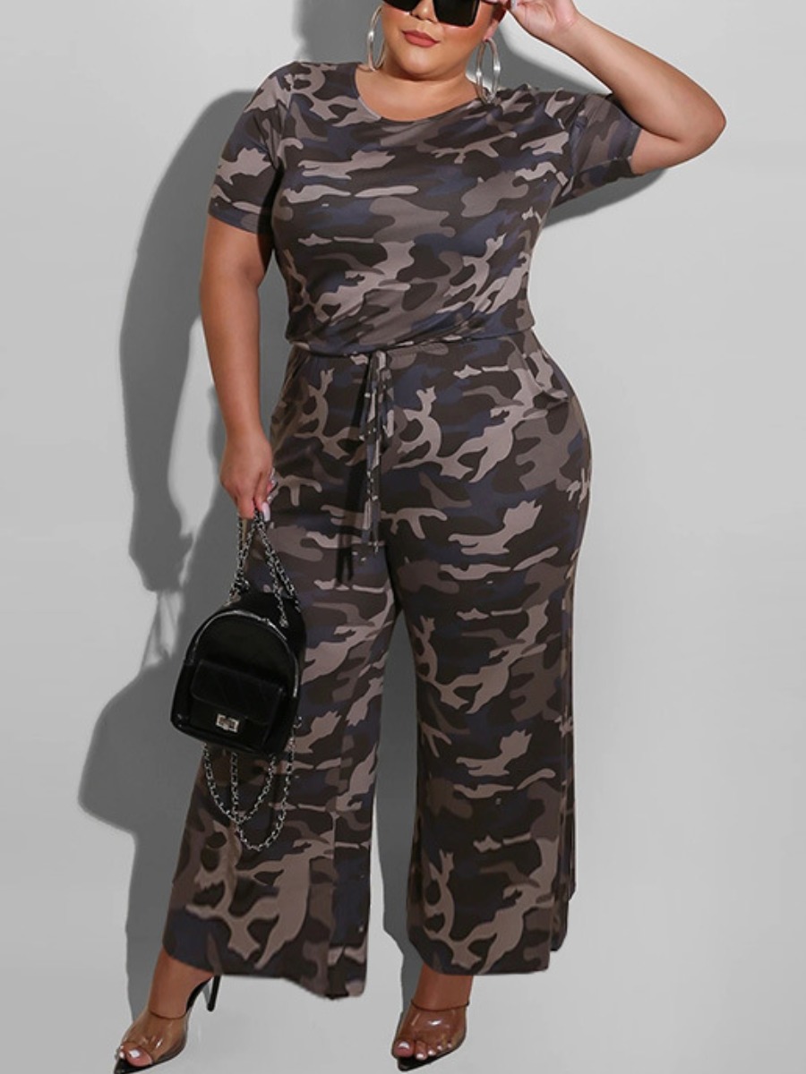 

lovely Leisure O Neck Camo Print Army Green One-piece Jumpsuit, Army green camouflag