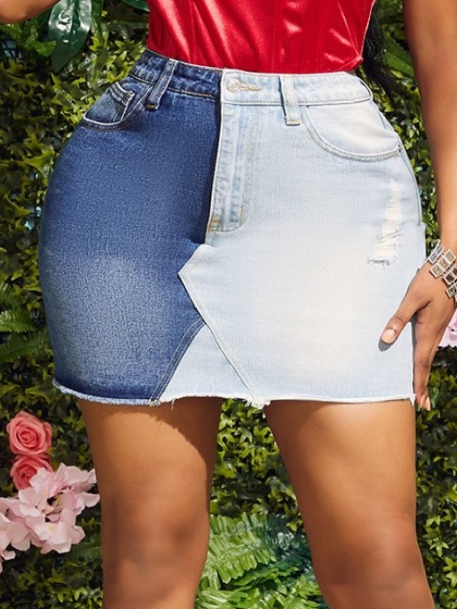 

lovely Stylish Patchwork Broken Holes Baby Blue Denim Shorts