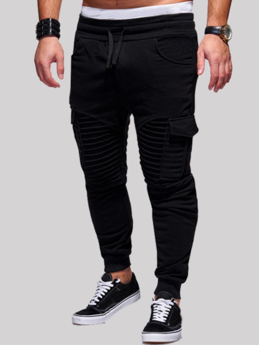

Men lovely Casual Drawstring Pocket Patched Carbon Black Pants