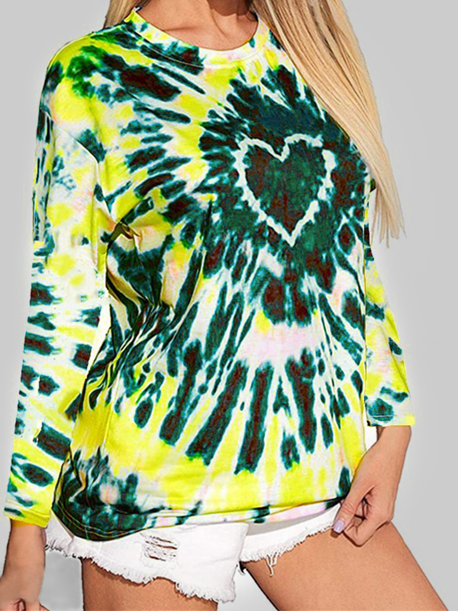 

Lovely Stylish O Neck Tie-dye Green Plus Size T-shirt