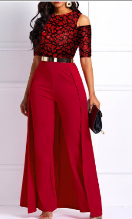

Lovely Trendy Patchwork Hollow-out Red One-piece Jumpsuit