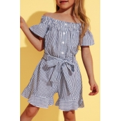 lovely Leisure Striped Baby Blue Girl One-piece Ro
