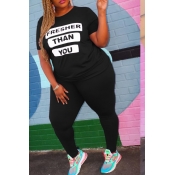 lovely Street Letter Print Black Plus Size Two-pie