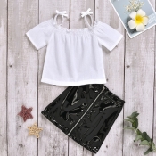 lovely Casual Zipper Design White Girl Two-piece S