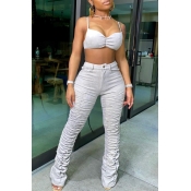 lovely Sexy Fold Design Grey Two Piece Pants Set