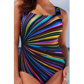 LW Plus Size Striped Print Black One-piece Swimsui