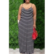 Lovely Casual Striped Black Maxi Dress
