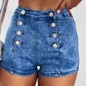 lovely Casual Buttons Design Blue Denim Shorts