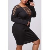 lovely Trendy Hollow-out Black Plus Size Dress