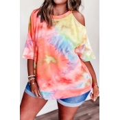 Lovely Casual Hollow-out Tie-dye Croci Plus Size T
