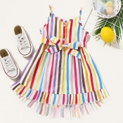 lovely Casual Striped Multicolor Girl Mid Calf Dre