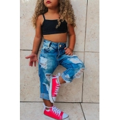 lovely Casual Broken Holes Black Girl Two-piece Pa