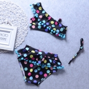 lovely Dot Print Black Girl Two-piece Swimsuit