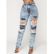 lovely Trendy Broken Holes Grey Plus Size Jeans
