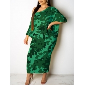 lovely Casual Print Green Ankle Length Plus Size D