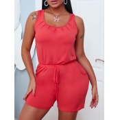 lovely Casual O Neck Lace-up Red One-piece Romper
