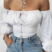 Lovely Trendy Dew Shoulder Fold Design White Blous