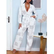 Lovely Casual Letter Print Lace-up White One-piece