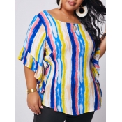 lovely Trendy O Neck Striped Print Multicolor Plus