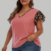 lovely Casual Print Patchwork Dusty Pink Plus Size