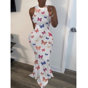lovely Trendy Sleeveless Butterfly Print White Max