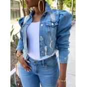 LW Puff Sleeve Raw Edge Denim Jacket
